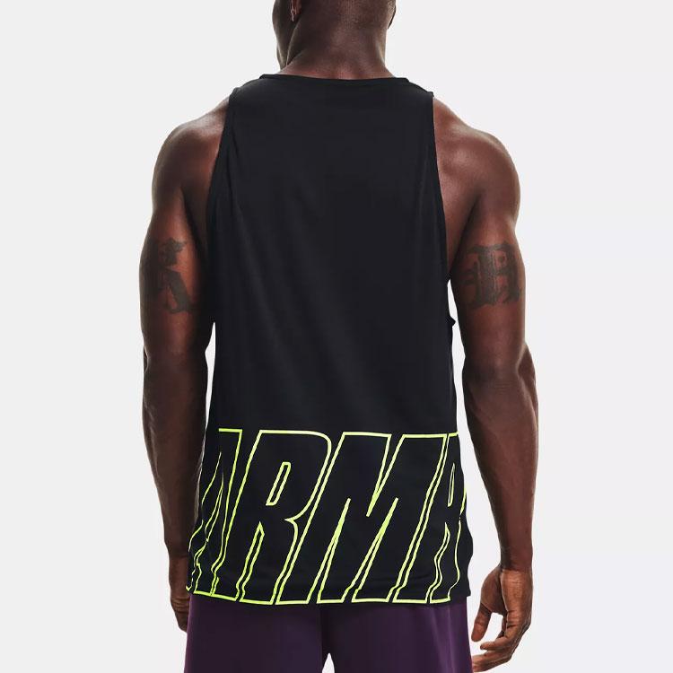 Under Armour Baseline Letter Casual Basketball Breathable Loose Tank Top Men tops Black Green 1361899-002