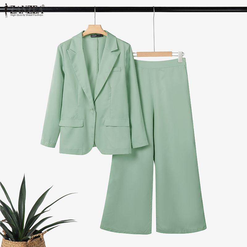 ZANZEA Women Long Sleeve Blazer and Pants Casual Two Piece Suit Sets