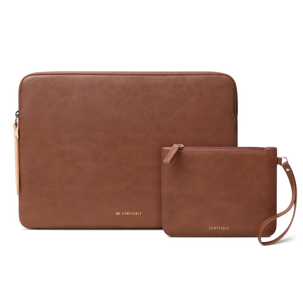 Comfyable Slim Protective Laptop Sleeve with Accessory Pouch Compatible with 13/13.3/14 Inch MacBook Pro & MacBook Air, Mac Travel Case, Slim PU Leath