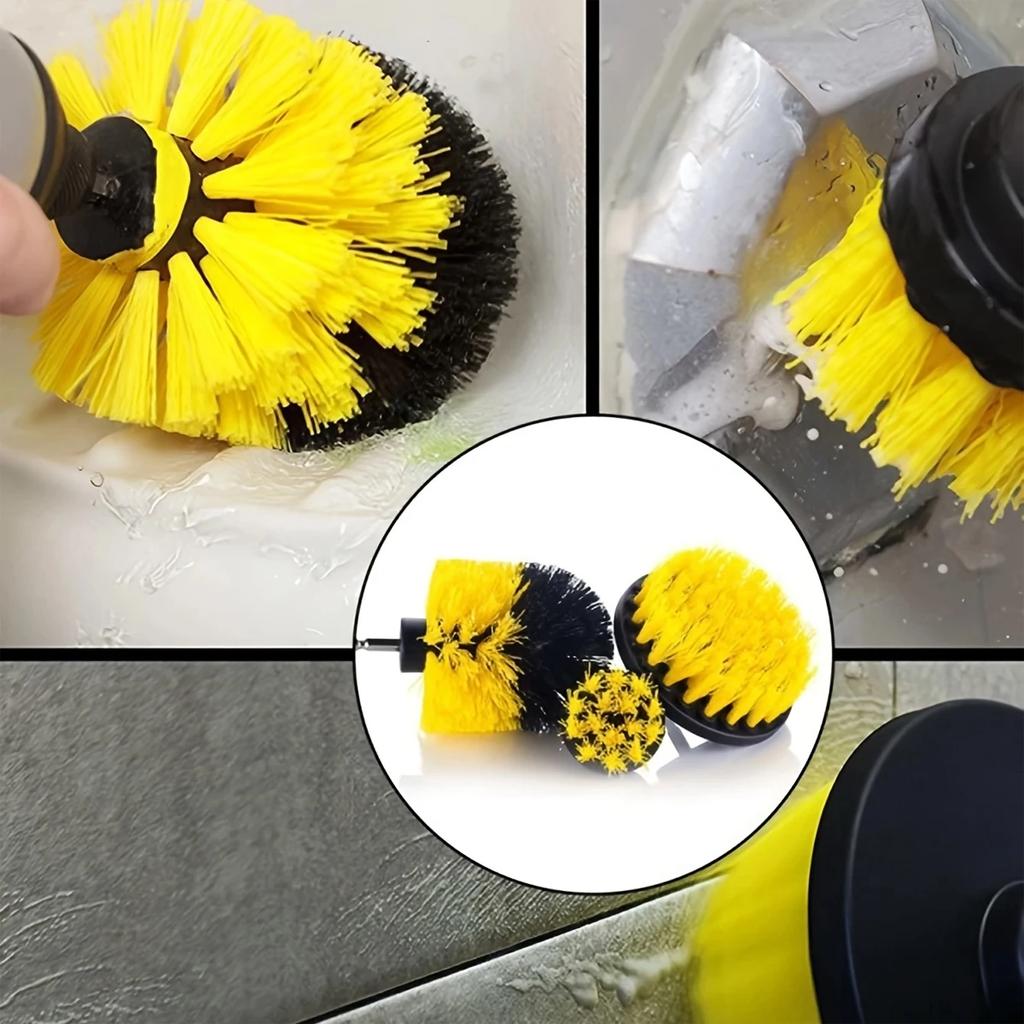 3pcs-Electric Scrubber Brush Drill Brush Kit Power Drills Scrubber Brush For Carpet Glass Car Tires Brush