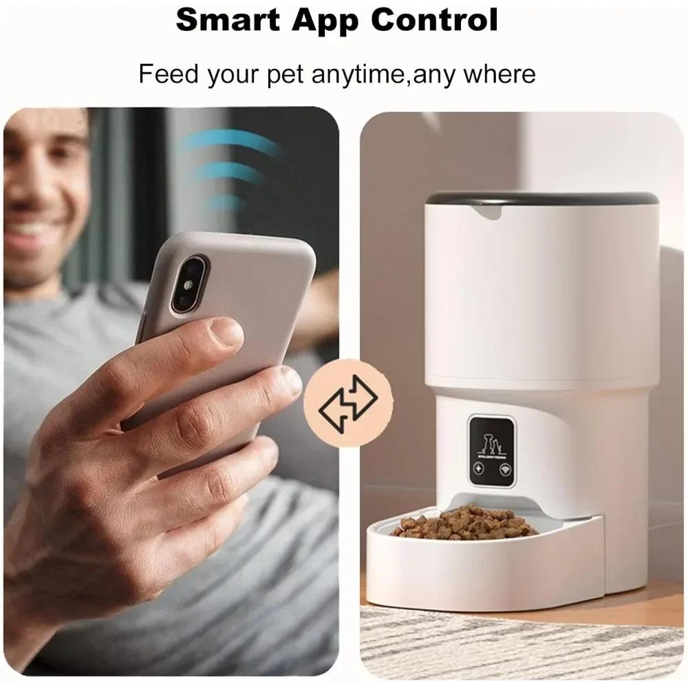 4L WIFI Knopf Automatischer Katzenfutterautomat Intelligenter Katzen- und Hunde-Futterautomat Smart Pet Katzenfutterspender Futterautomat(Kein 5V 1A Stecker)