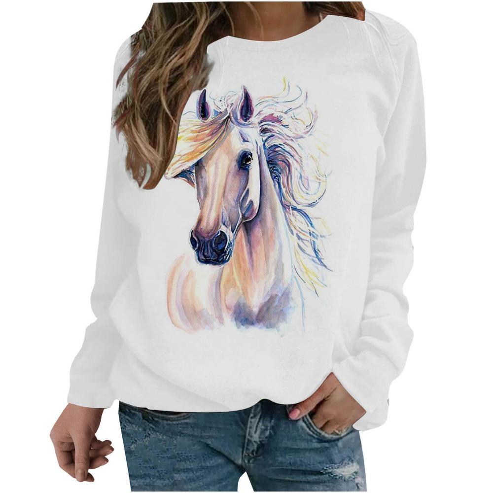 

New loose casual 3D animal print pattern women s round neck long sleeved T-shirt S