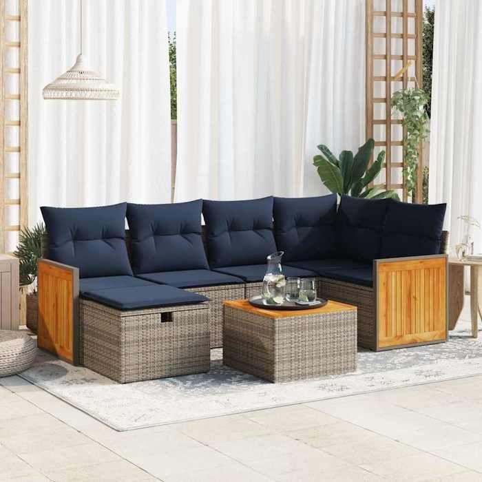 VidaXL Salon de jardin avec coussins 7 pcs gris résine tressée 3326037