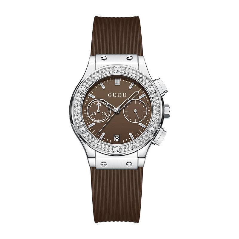 Montre tendance, personnalité, cool, élégante, grand cadran, bracelet en silicone, autoritaire, strass, montre femme