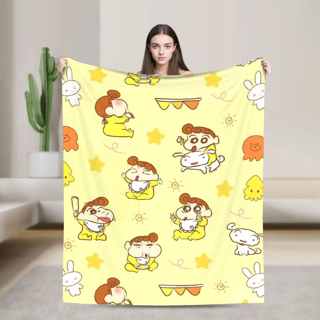 Shinchans 90S Cartoon Flannel Blanket Awesome Throw Blankets For Bed Sofa Couch 150*125Cm Rug Piece