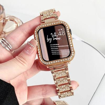 Diamond Case+Strap For Apple Watch Series 8 7 41mm Ultra 49mm 45mm Stainless Steel Band for Iwatch 9 Se 6 5 4 3 40mm 44mm 38mm 42mm Metal Watch Strap