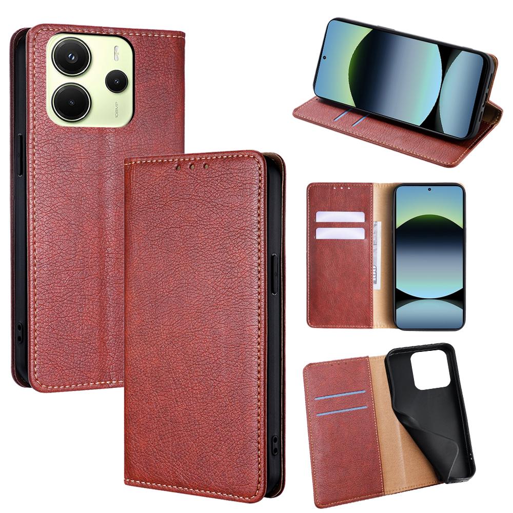 For Xiaomi Redmi Note 14 4G (163.25mm) Case Wallet PU Leather Magnetic Auto-Absorbed Phone Cover