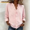 Women's Fashion Casual Solid Color Print Long Sleeve V Neck Blouses & Shirts