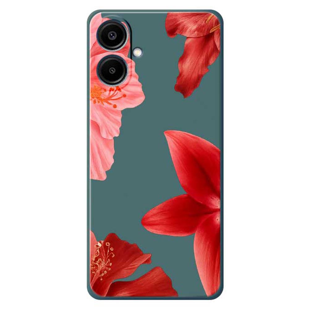 For Samsung Galaxy A07 4G Case Red Flower Pattern Printing Straight Edge TPU Phone Back Cover