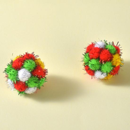 Christmas Cat Toy Balls Sparkly Pompoms with Soundings Particles 4.5cm Crinkle And Jingle Toys for Kittens Interactive Chasing Hunting Plush Balls