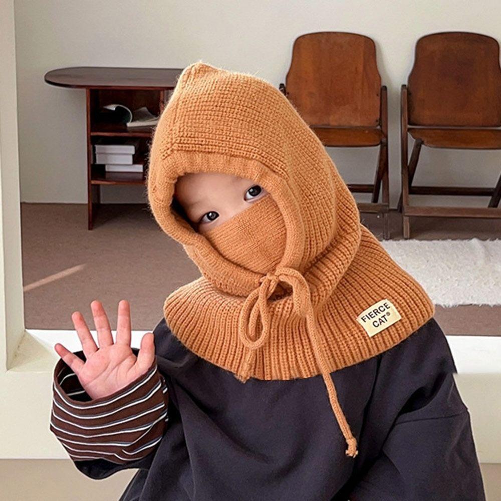 One-piece Baby Balaclava Hat Ears Neck Knitted Cap Fashion Scarf Mask Hats  Children