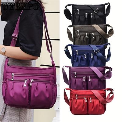 Casual Ruched Crossbody Bag, Women's Multi Layer Purses, Large Capacity Nylon Shoulder Bag