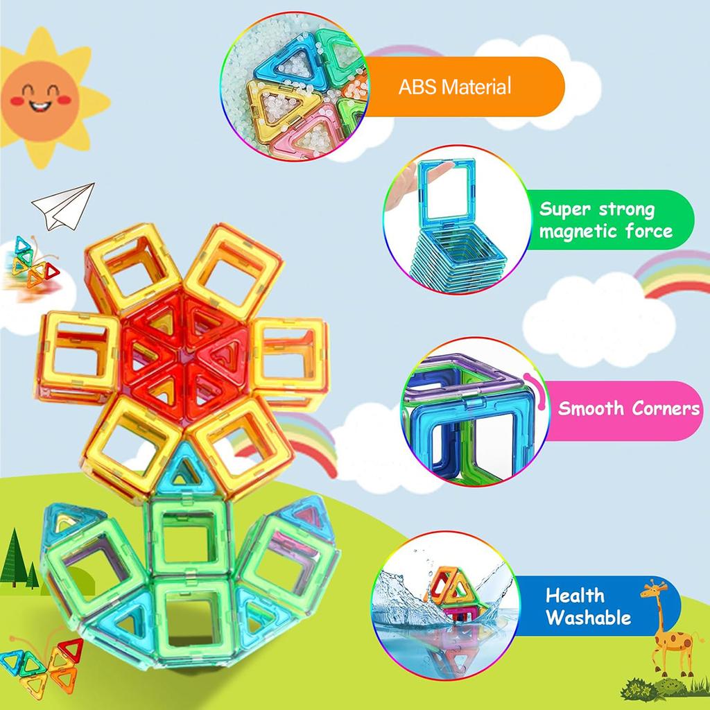 Big Size Magnetic Building Blocks - 3D STEM Educational Constructor Toys For Kids Multiple Shaped Magnetic Building Blocks