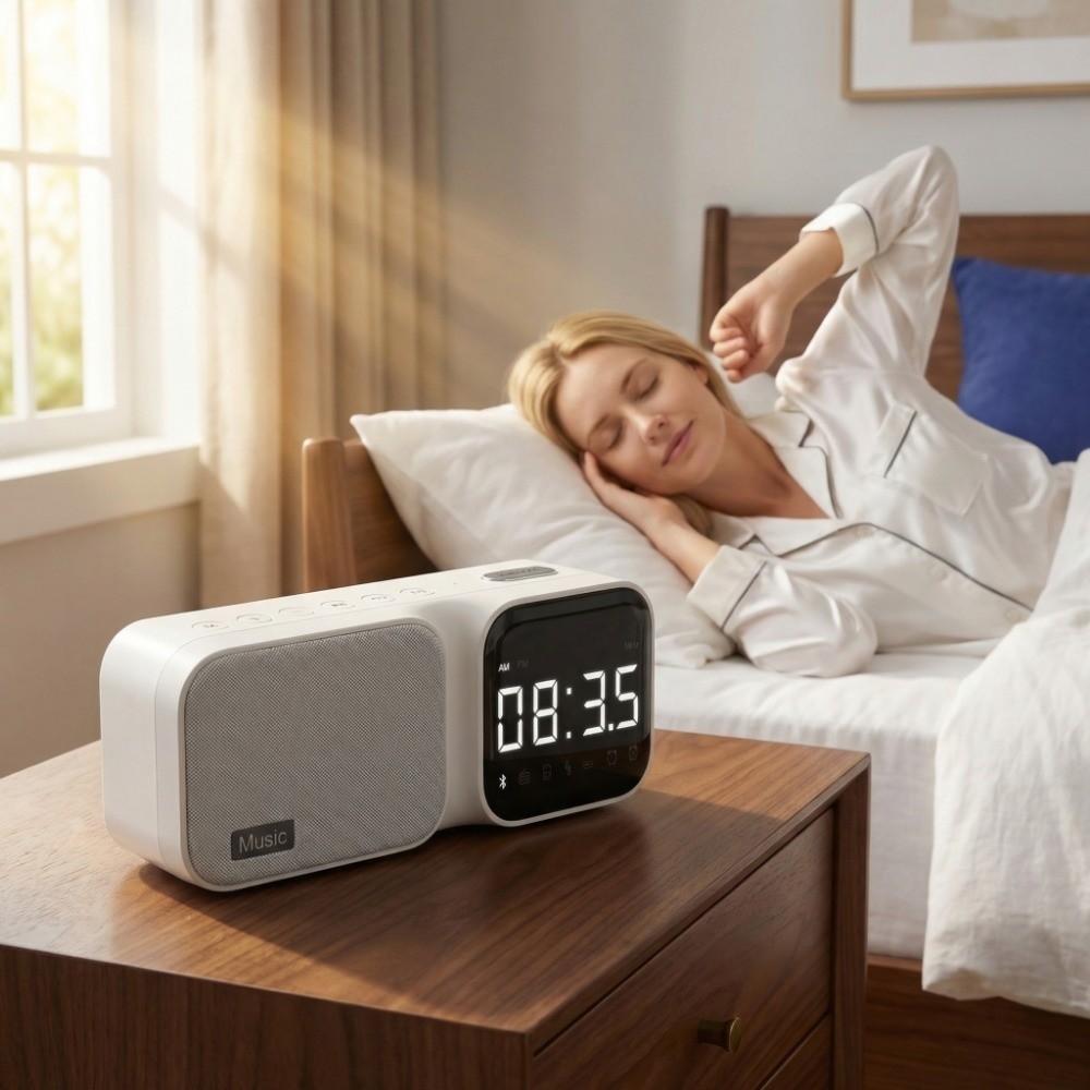 FM Radio Digital Table Alarm Clock LED Display White Noise Device For Infant and Toddler