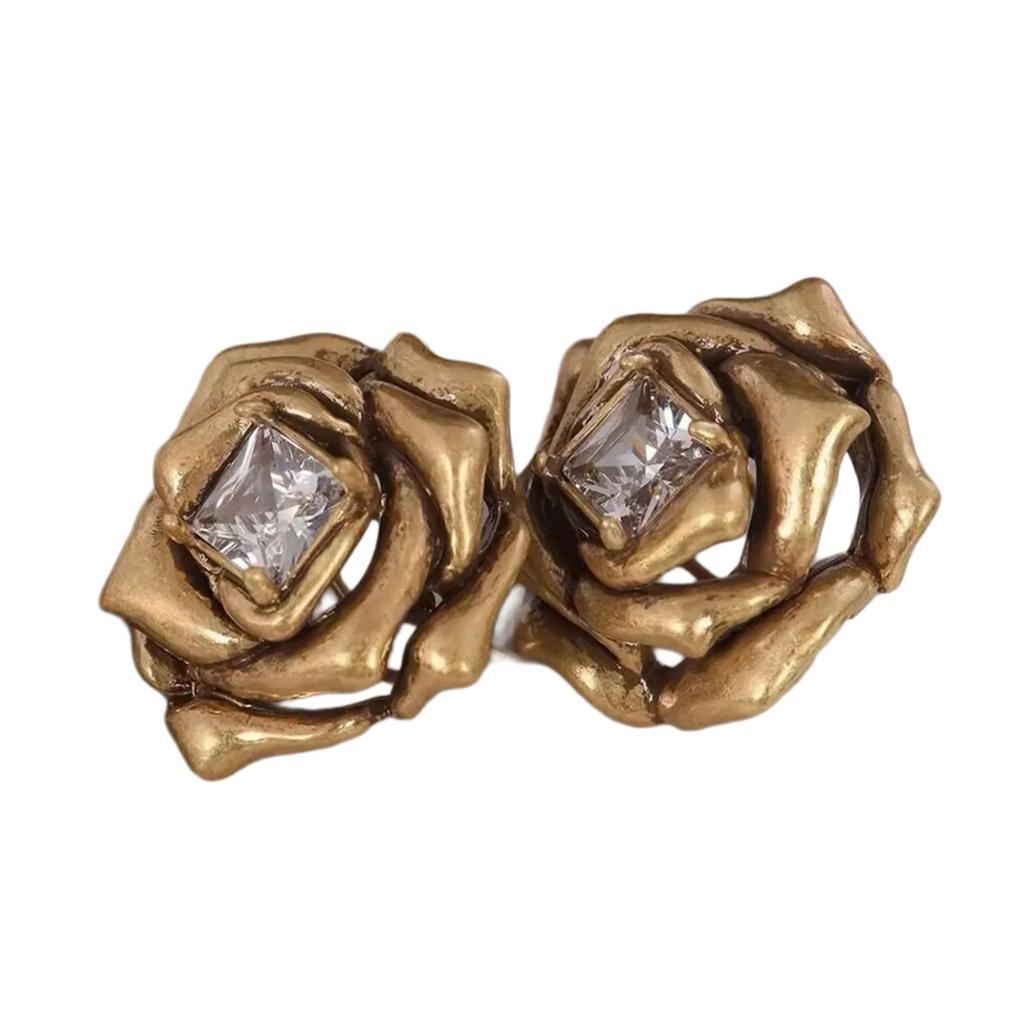 Fashionable Gold Tone Camellia Flower Earrings Convenient for Ladies Portable for Daily and Evening Wear Stylish Outfits