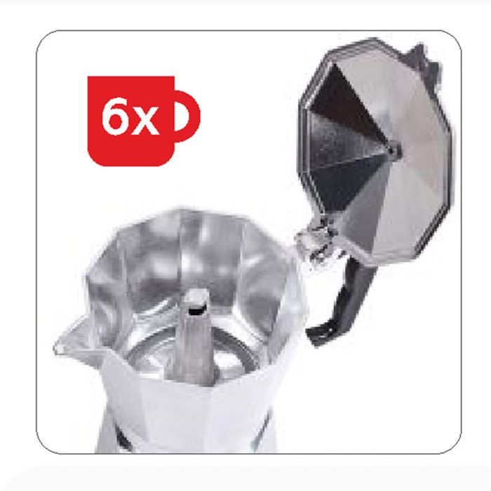 Cafetière Moka - Haeger - CP-06A.007A - Aluminium - 6 Tasses - Compatible Gaz, Électrique, Vitrocéramique