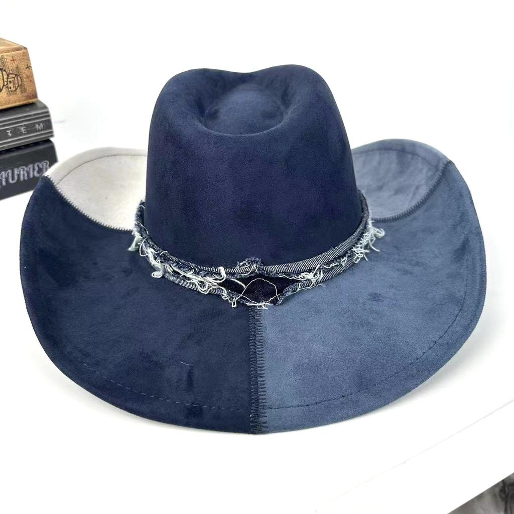 Autumn and Winter Men and Women Splicing Western Cowboy Hat Knight Hat Big Edge Top Hat Jazz Hat
