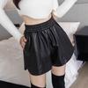 Women's Plus Size Elastic Waist High-Waist PU Leather A-Line Shorts for Autumn/Winter