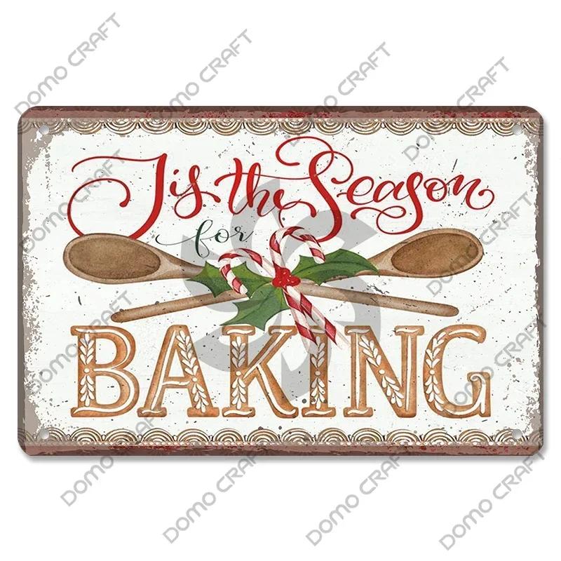 Retro Christmas Decor Vintage Metal Tin Sign with Cake Music Box Christmas Tree for Bakery Candy Shop Home Wall Art