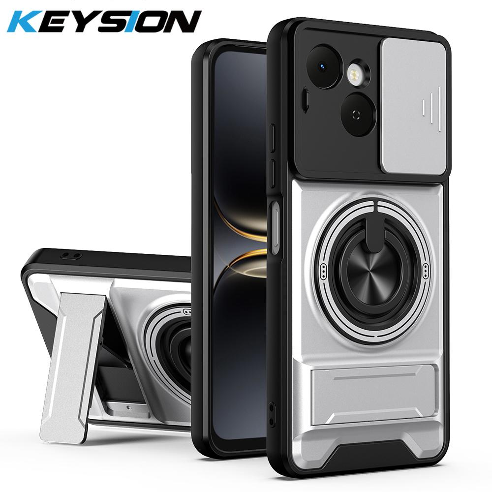 KEYSION Magnetic Phone Case for TECNO Spark 40C 4G Slide Camera Protection Upright Kickstand 360° Ring Shockproof Back Cover