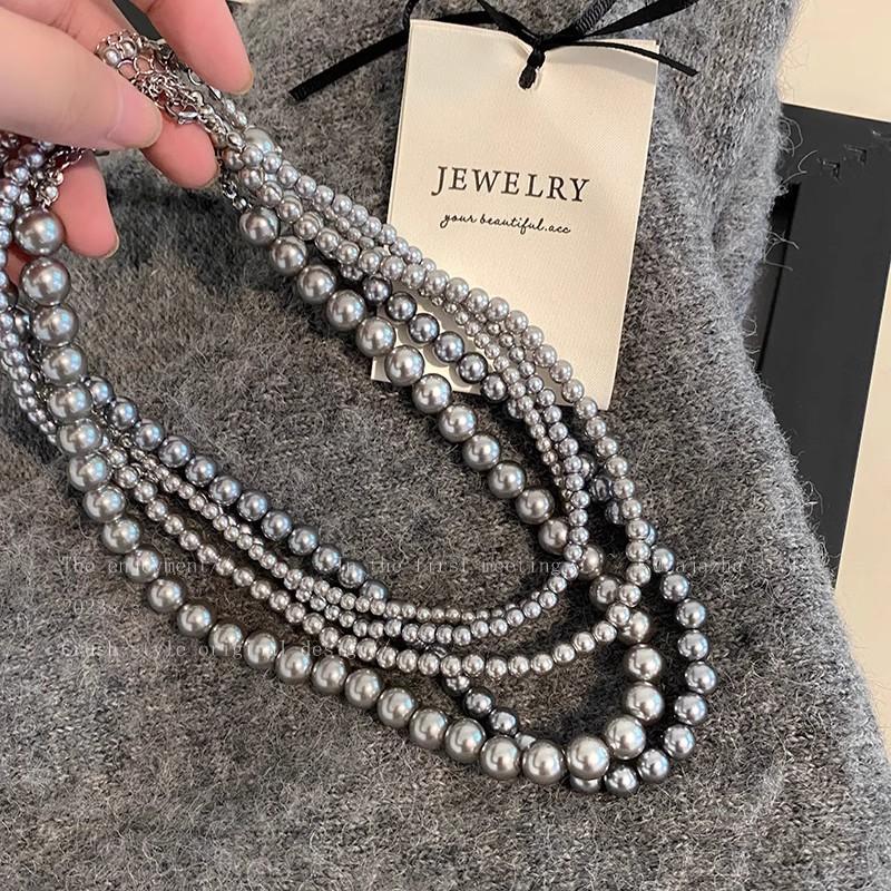 2024 New French High-end Gray Pearl Necklace for Women Fashionable Simple Daily Accessories Party  Birthday Gifts