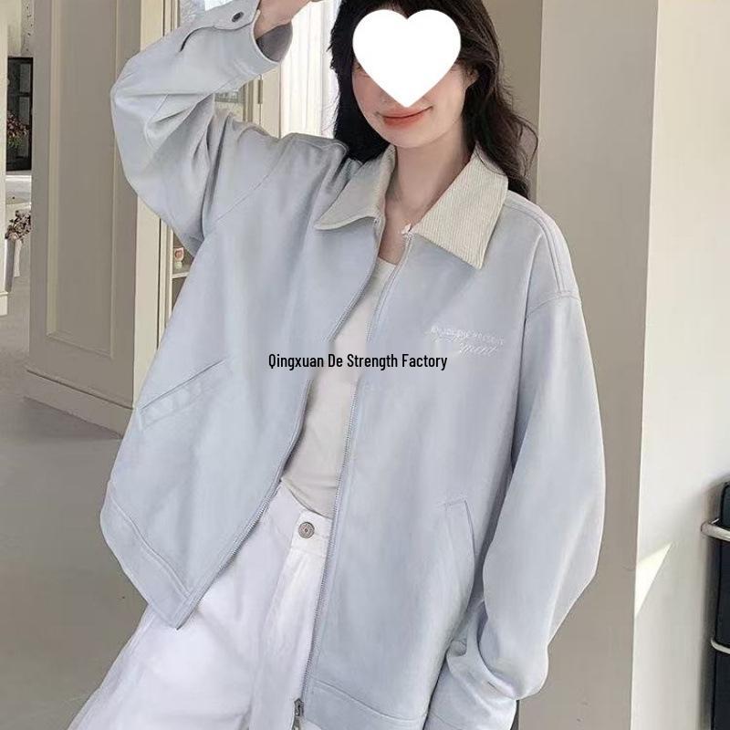 Women's Pink Patchwork Turn-Down Collar Jacket - Retro American Baseball Uniform Style for Spring & Autumn