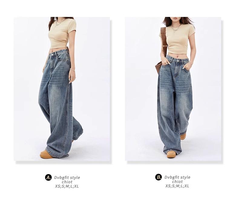 2024 Retro High Waist Wide Leg Jeans - Women's Slimming Loose Fit, Floor-Length Pants