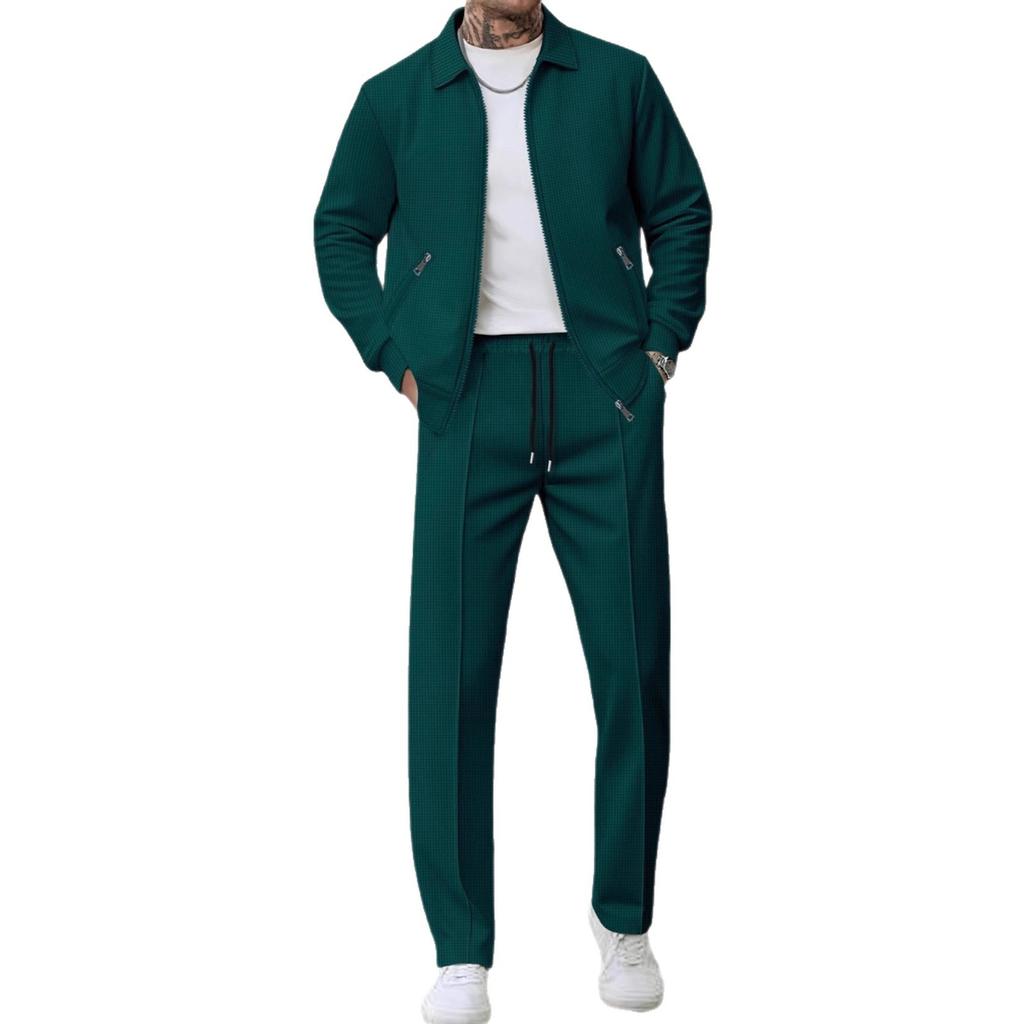 Spring and Autumn New Men's Waffle Drawstring Sports and Casual Pants Suit