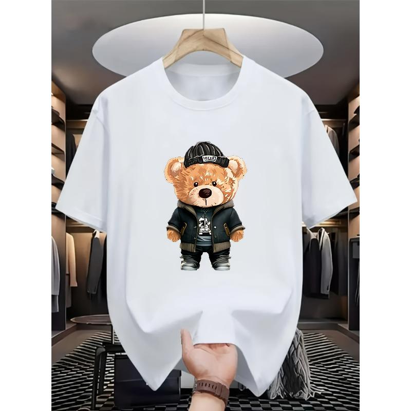 European Sizes Summer Men'S  T-shirt With Toy Teddy Bear Print Pattern For Outdoor Wear