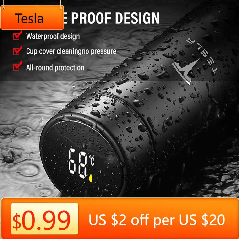 Autosticker Tesla Intelligente Temperatuurweergave Thermobeker Roestvrij Staal Thermosflessen Cadeau Voor Tesla Model 3 Model S X S