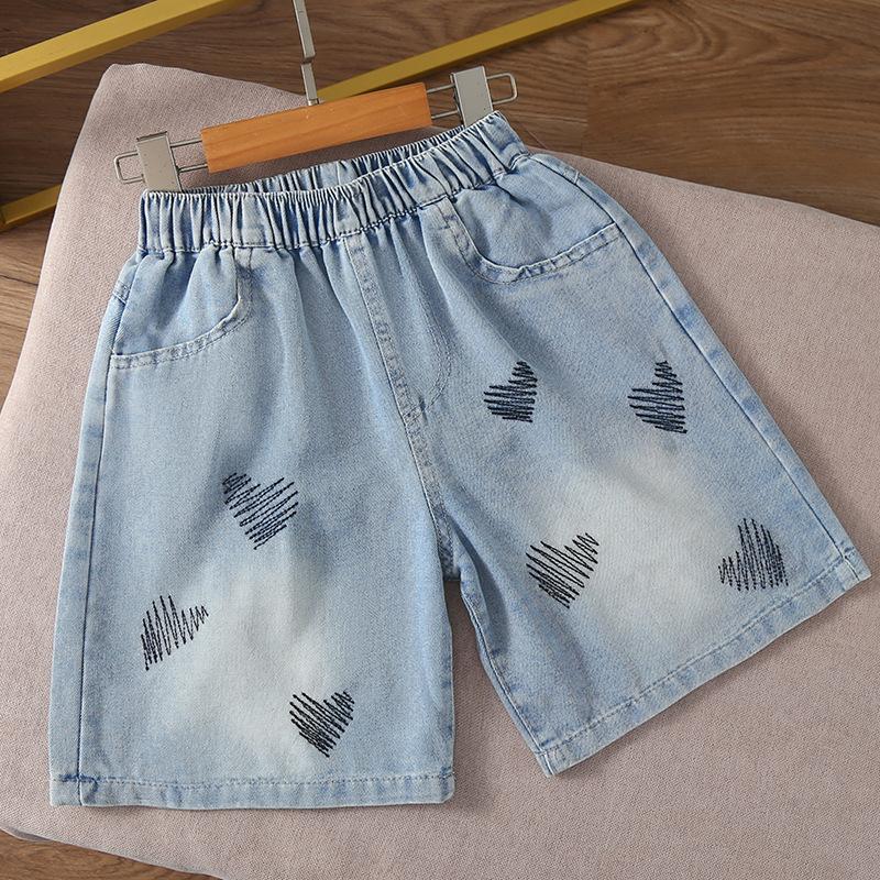 

Девичьи брюки Джинсовые шорты с вышивкой в виде банта Женские летние шорты Дизайнерские шорты с широкими штанинами 170