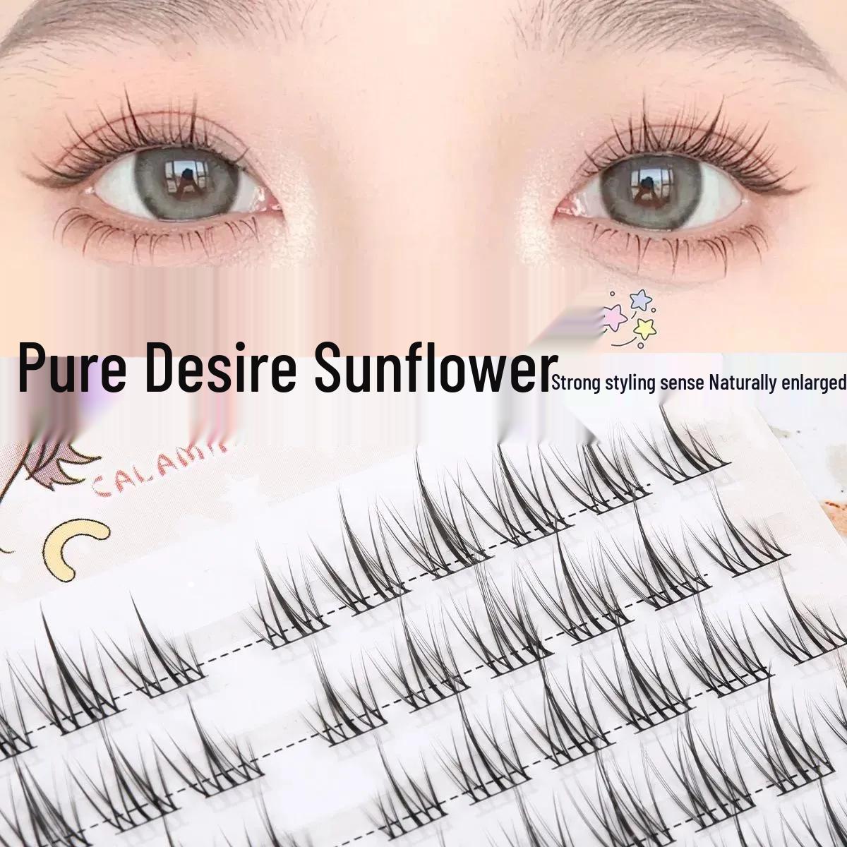 

Бесклеевые накладные ресницы «Подсолнух» - 120 штук, натуральный вид, самоклеящиеся, супермягкие, сегментированные пучки для имитации ресниц Барби.