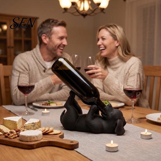 Sturdy Wine Bottle Support Lying Dog Rack, Matte Black 3D Printed Statue, Decorative Creative Animal Stand Holder for Dining Table or Bar Cabinet