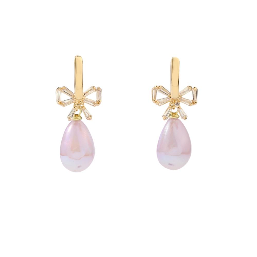 1 Pair Fashion Drop Shape Imitation Pearl Dangle Earrings For Women Cubic Zirconia Bow Tie Jewelry Wedding Accessories