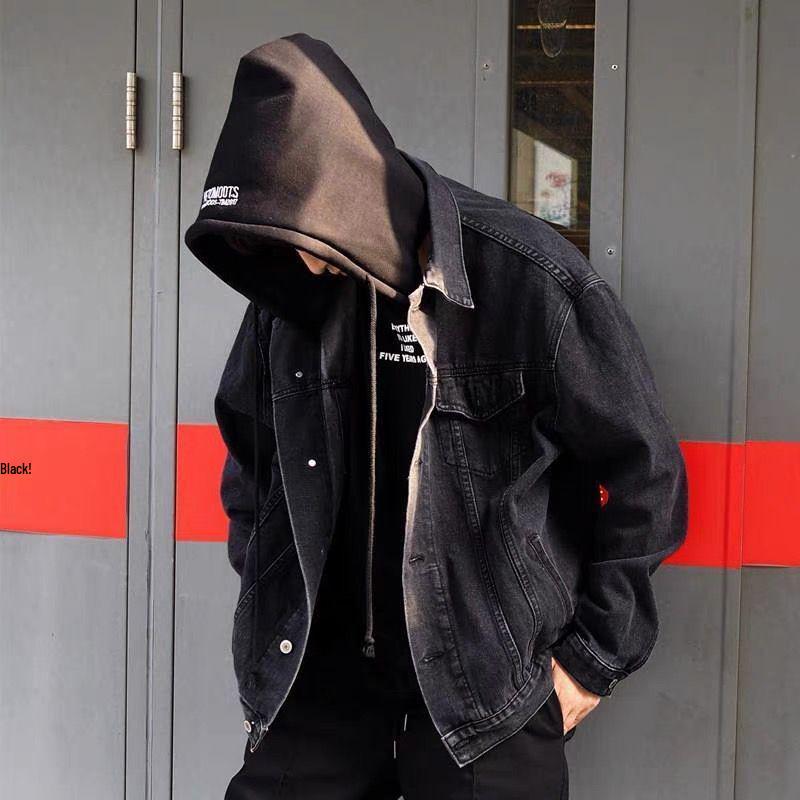 Herren Kapuzen-Jeansjacke - Frühling/Herbst Trendiger lockerer Schnitt im Hongkong-Stil