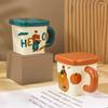 Cream Glue Square Couple Cup Ceramic Pair Mug with Lid Gift Cute Retro Boy and Girl