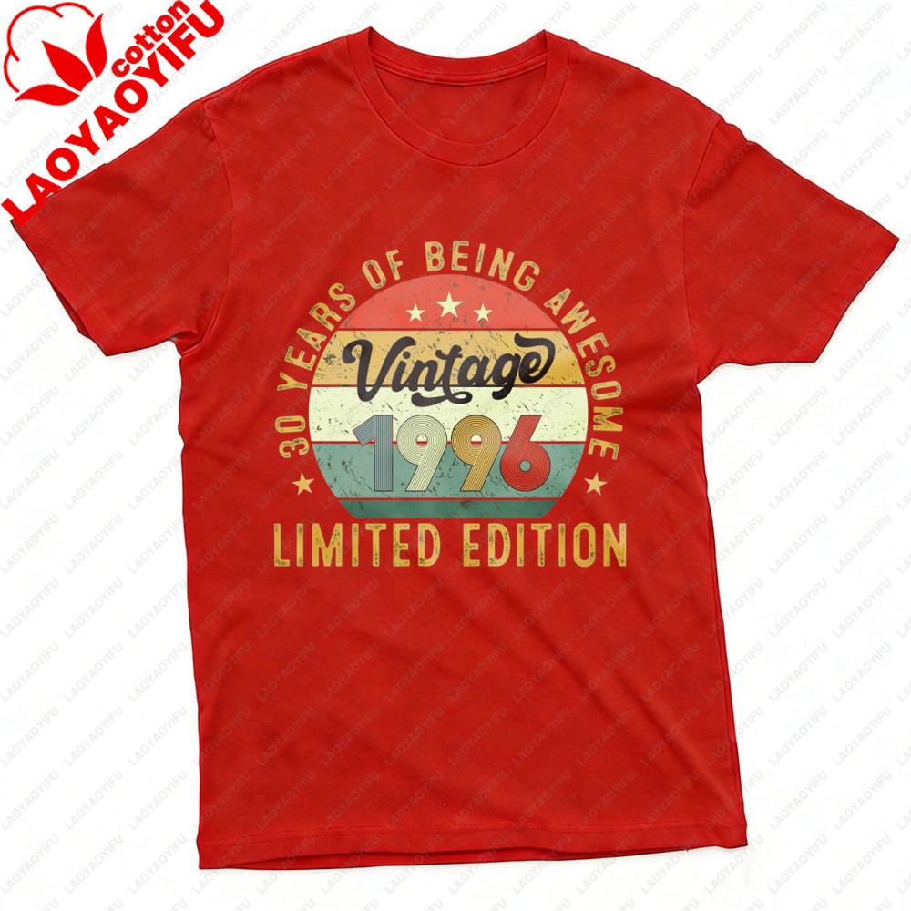 Vintage 1996 30 Years of Being Awesome Limited Edition Men TShirt Short Sleeve Fashion Birthday Gift Top Cotton Summer Clothes