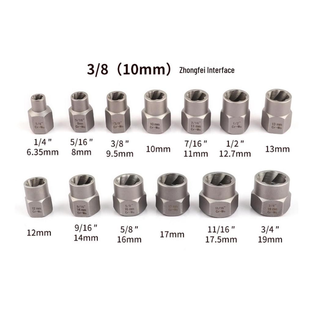 14dílná sada extraktorů šestihranných matic pro poškozené matice