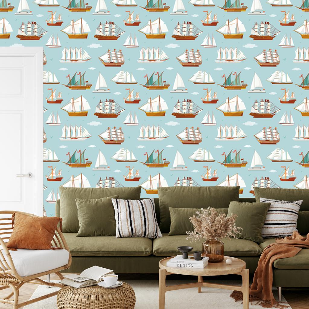 Wallpaper Sailing ships from different eras for living room and bedroom 50x1000