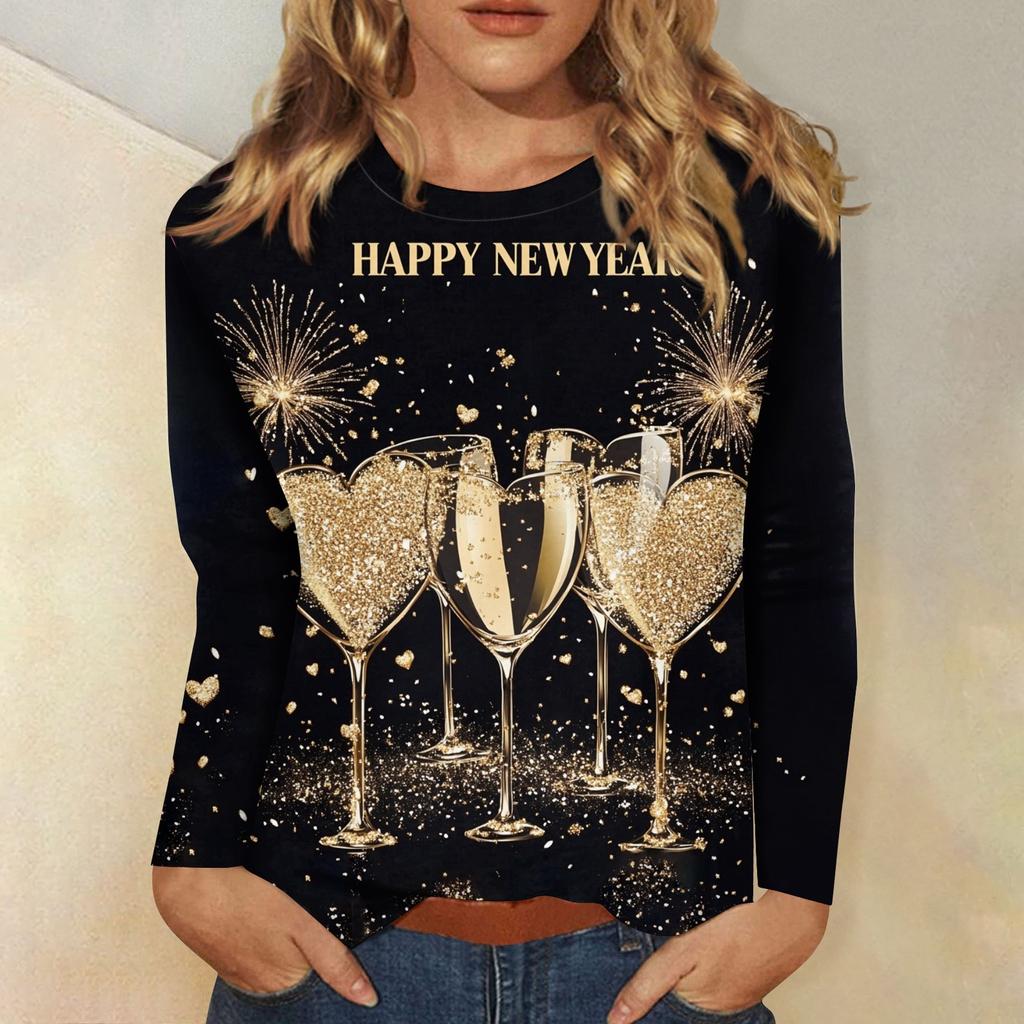 Women's And Winter Round Neck Long Sleeve T-Shirt Printed Top