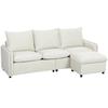 3-Seater Modular Corner Sofa In Breathable Leather-Effect Fabric with Footstool Storage, Cushions, Cream
