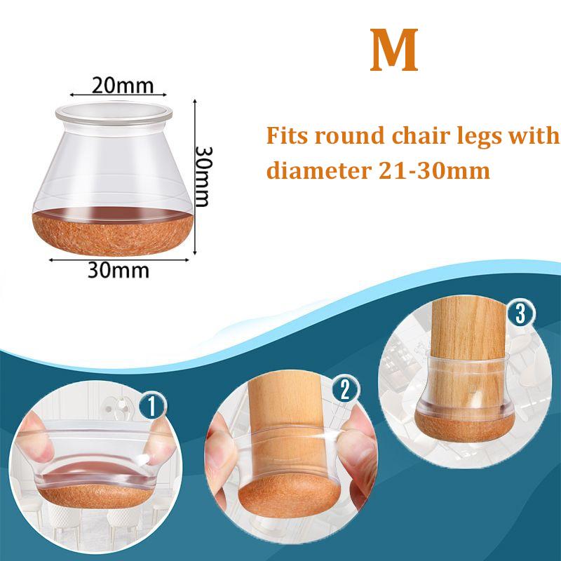 24 Pcs Chair Leg Floor Protectors for Hardwood Floors Silicone Covers Felt Pads Furniture Leg Caps Anti-Scratch Reduce Noise Fit 14-40mm