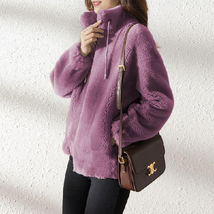 Women's Winter Double-Sided Fleece Coat: Thickened Stand Collar Cardigan Sweater with Zipper