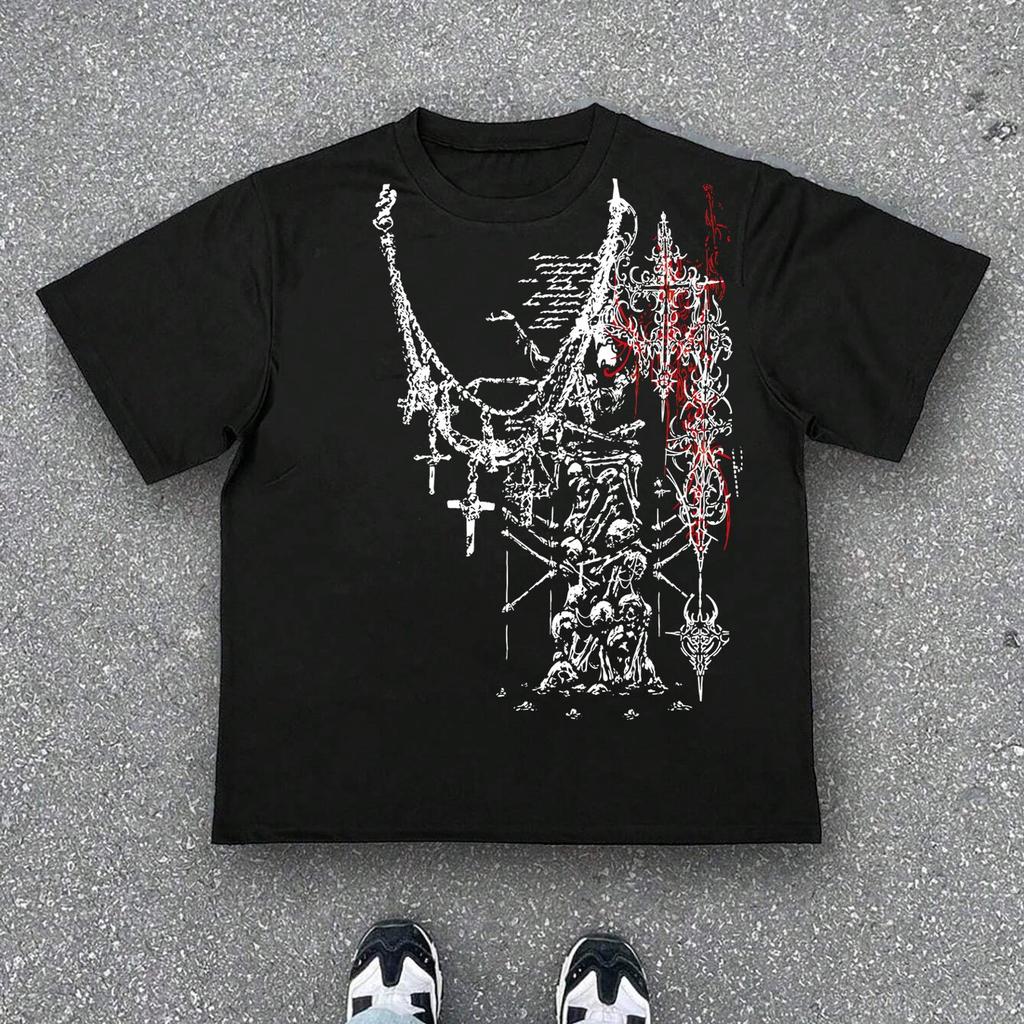 T-shirt z krótkim rękawem i nadrukiem Dark Metal | Krój casual, Dekolt okrągły, Lekko rozciągliwy materiał, Idealny dla dorosłych, Sezon letni