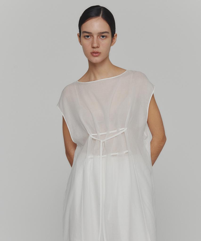 Amomento Sheer Drawstring Dress_White