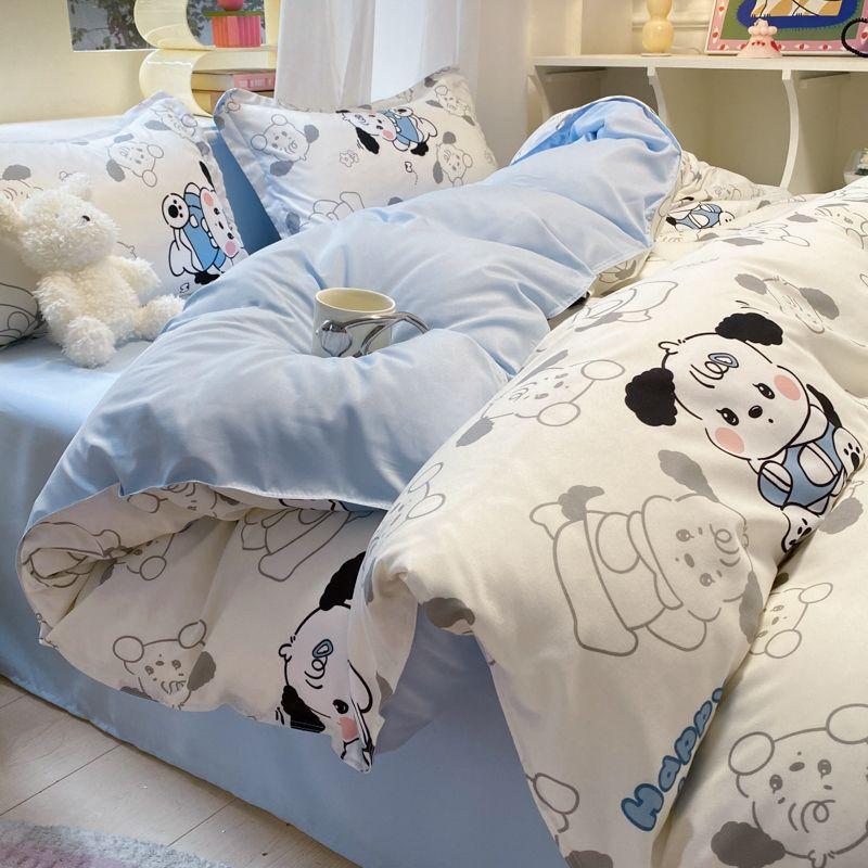 Cartoon Bear Washed Cotton Four-piece Set, Bed Sheet Quilt Cover, Bedding Three-piece Set, Dormitory