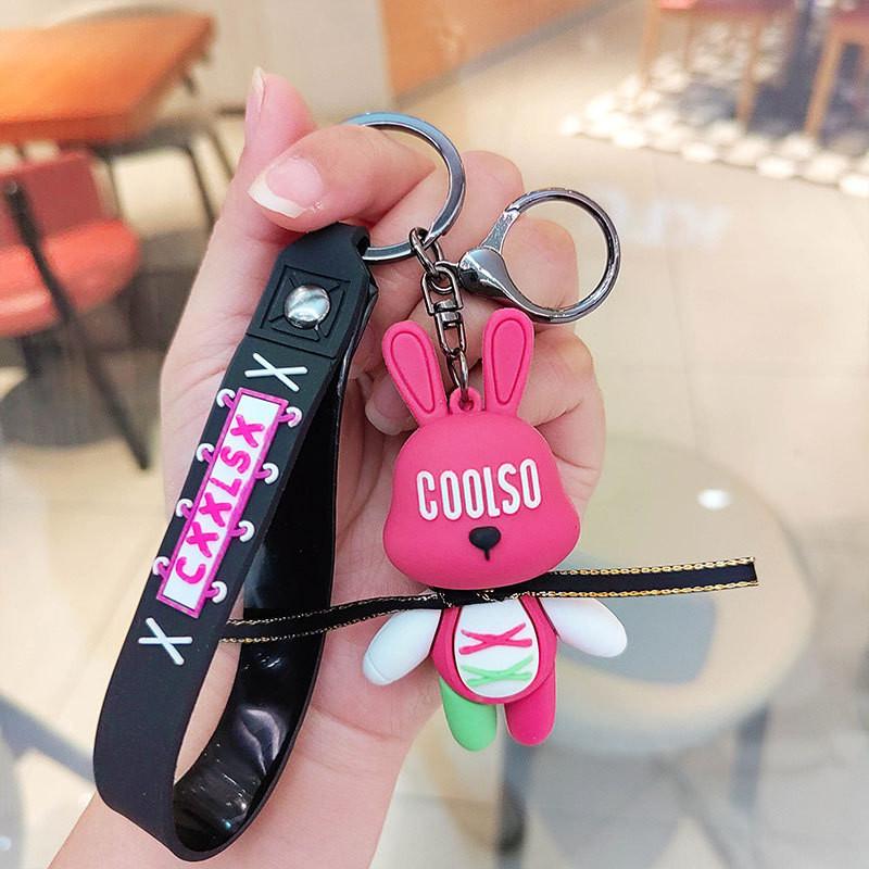 

Brown Bear Cozy Keychain Soft Silicone Car Key Ring For Bags And Accessories Pink Rabbit