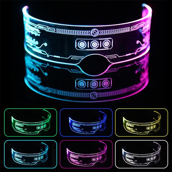 LED-briller 7 farger 12 moduser Cyberpunk briller Blinkende lysende briller for Halloween Cosplay-fest Bar