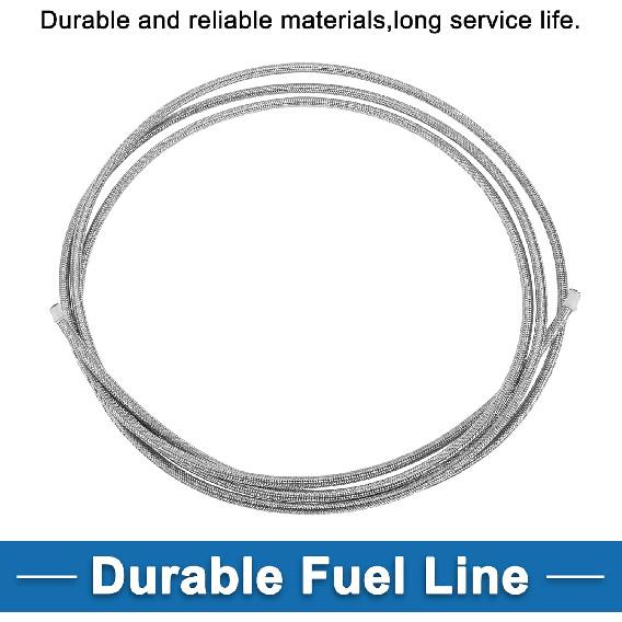 AN4 Fuel Line Hose 4AN 12ft Vacuum Hose Automotive Fuel Hose PTFE Rubber,Stainless Steel Silver Tone 1 Pcs