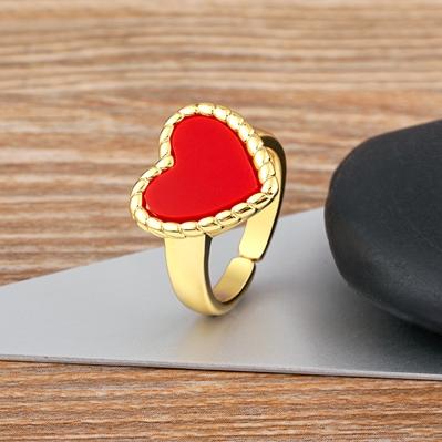 Nidin Daily Versatile Delicate Sweet Romantic Heart-shaped Natural Stone Adjustable Open Ring 5 Colors Fashion Party Jewelry